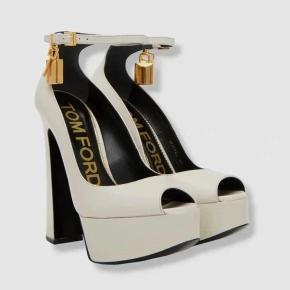 Tom Ford Shoes Tom Ford Womens White Lock Anklestrap Pump Heel